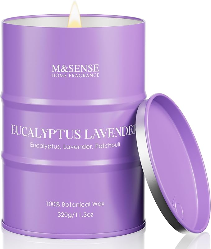 M&SENSE Eucalyptus Lavender Scented Candles Natural Non Toxic, Aromatherapy Candle for Stress Relief Meditation Relaxing, Housewarming Gifts for Women Men, 11.3oz 70 Hour Long Burning