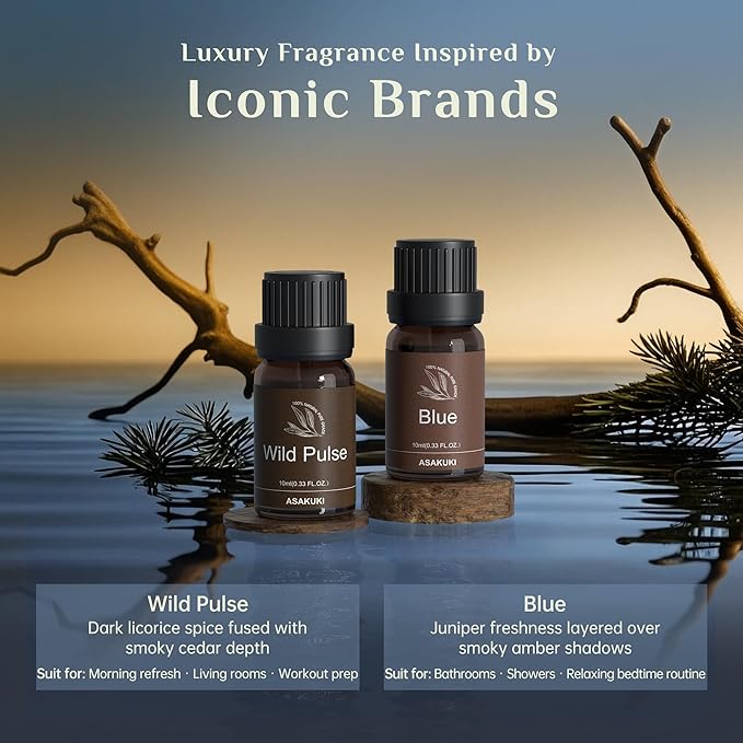 ASAKUKI Men Essential Oils Set for Diffuser, Father's Day & Birthday Gift for Men, 6×10ml Cologne-Inspired Fragrance Oils for Diffusers – Elegant, Clean, and Confident Scents