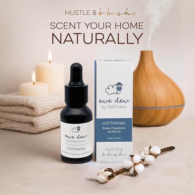 Hustle & Blush Essential Oil for Dryer Balls, 15ml Cottontail, Natural Laundry Fragrance, Long-Lasting Fresh Scent, Wool Dryer Balls Ideal for Diffusers, Candle Making, Multi-Use for Home & DIY