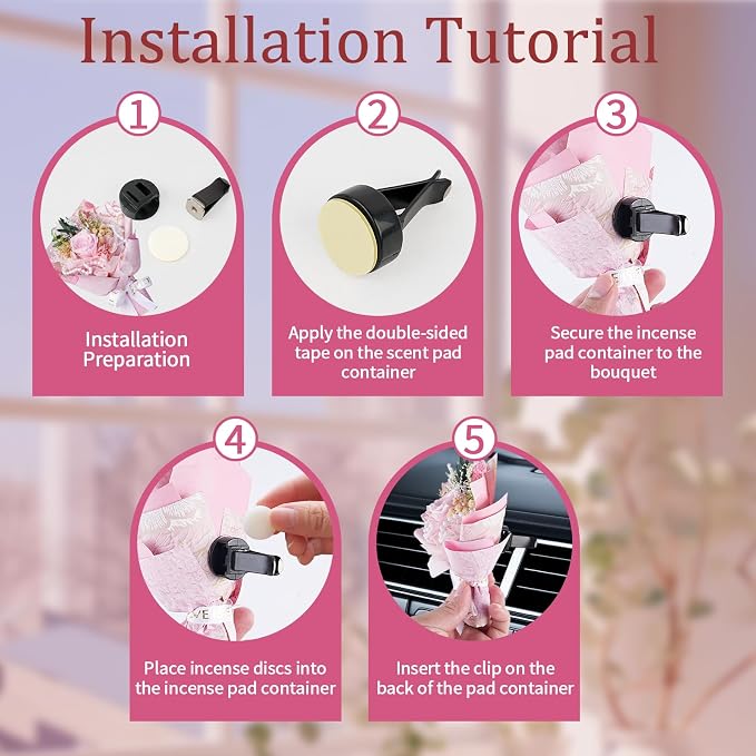 Small Bouquet Car Air Freshener Vent Clips Mini Fresh Flower Bouquet Air Conditioning Outlet Perfume Clip Decoration Essential Oil Diffuser Vent Clip Auto Interior Accessories for Car Decor
