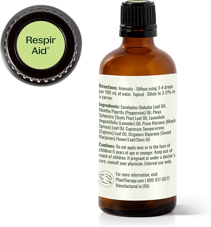 Plant Therapy Respir Aid Essential Oil Blend 100 mL (3.3 oz) Sinus, Airway and Congestion Clearing Synergy Blend 100% Pure, Undiluted, Natural Aromatherapy, Therapeutic Grade