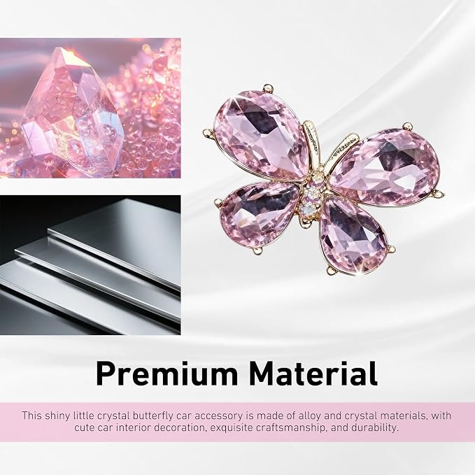 5PCS Bling Butterfly Car Air Vent Clips, Rhinestone-studded Vehicle Vent Trim Decor Accessories, Cute Creativity Crystal Butterfly Diffuser, Universal for Most Vehicles (Pink)