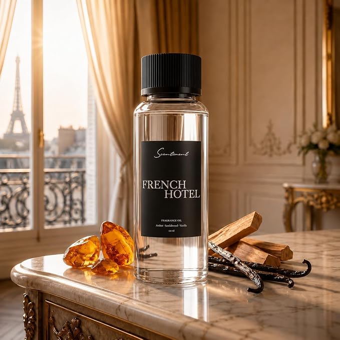 Scentiment French Hotel Diffuser Oil - Premium Hotel Scent with Notes of Clove, Patchouli & Sandalwood Home Scent, Aromatherapy Fragrance Oil Diffuser Refill - 4.06 fl oz (120 mL)