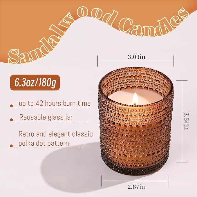 DARJEN Sandalwood Candles for Home- 6.3oz 42H Natural Soy Wax Aromatherapy Jar Candle with Strong Scent, Decorative Aesthetic Candles for Home Office, Evening Wind-Down, Luxury Gift for Man Cave