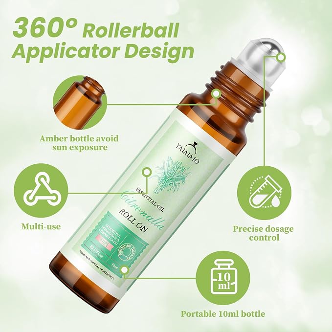 Citronella Oil Roll On for Camping Travel, 4 PCS X 0.34 fl oz Natural Lemongrass Oils, Essentials for Tent Camping, Hiking, Patio,Summer Camp, Camping Must Haves, Gift for Outdoor Lovers