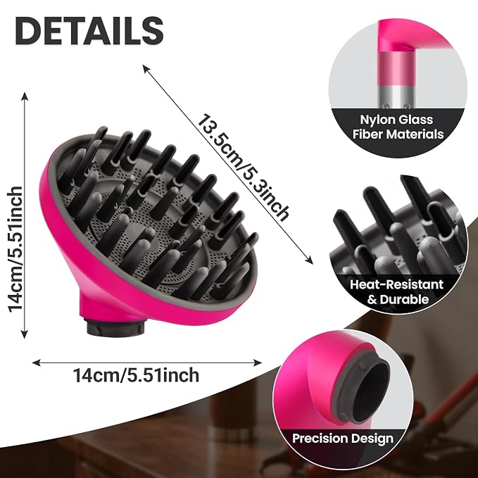 Upgraded Large Diffuser Attachment for Dyson Airwrap Styler HS01/HS05/HS08 - Converts to Hair Dryer, Fast Drying Wave & Curly & Thick, Heat Resistant Nylon Fiber Nozzle Attachments (Rose)