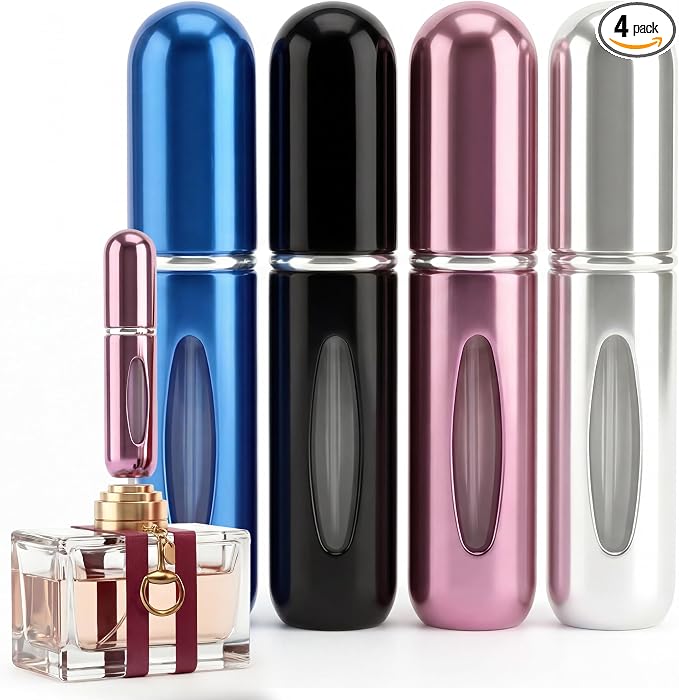 5ml Travel Perfume Bottle Refillable Atomizer Sprayer for Perfume,Leakproof Perfume Atomizer Travel, Portable Refillable Perfume Bottles, (Blue, Black, Pink, Silver)