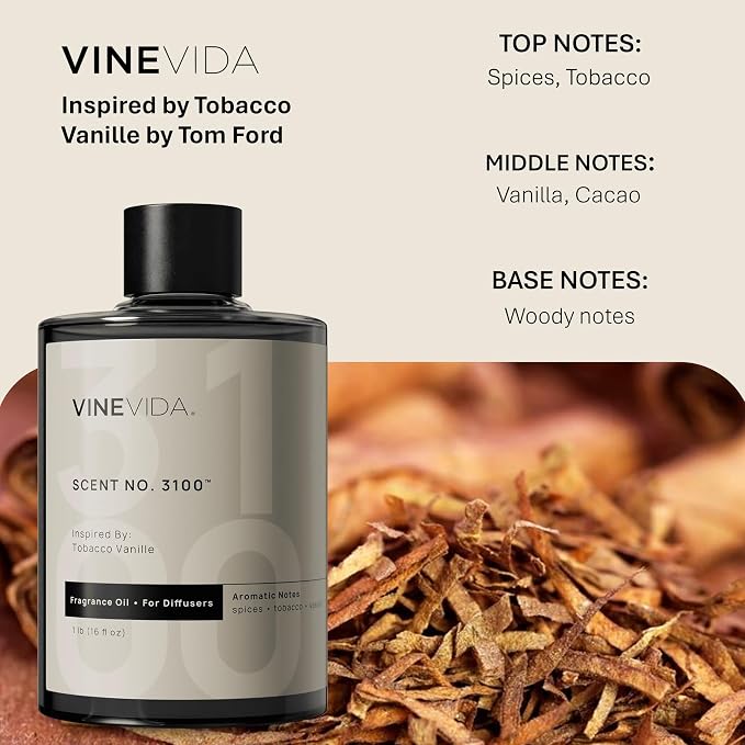 VINEVIDA [16 Fl Oz] Scent NO. 3100 Fragrance Oil for Cold Air Diffusers, Aromatic Notes of Spices Tobacco Vanilla, Essential Oils for Diffuser Oil Refill & Air Freshener Room Spray