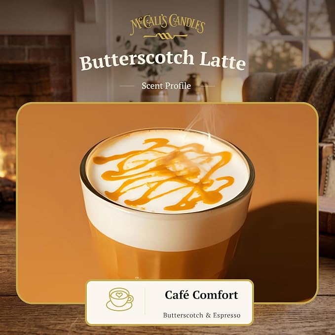 McCall’s Candles | Butterscotch Latte | 26 oz Scented Candle | USA-Poured | Vintage Rustic Jar with Carrying Handle | Browned Butter, Caramel & Espresso Fragrance
