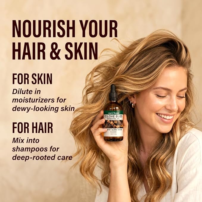 100% Pure Clove Oil - 4 Fl Oz Clove Essential Oil for Hair, Skin, Diffuser, Aromatherapy & DIY Soap Making Scent