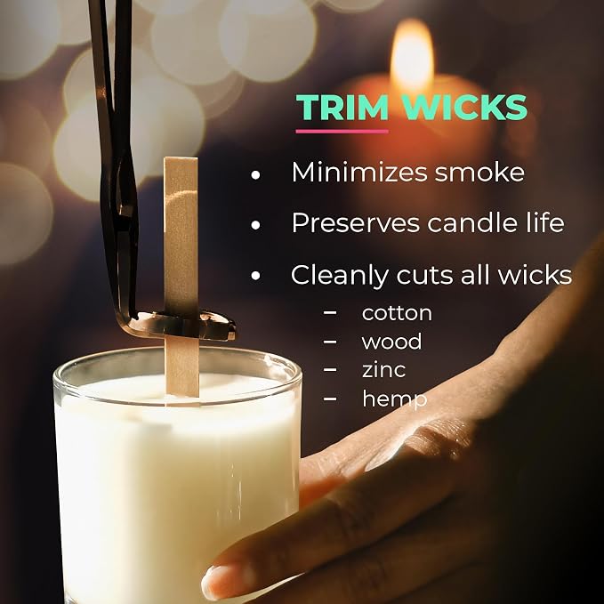 VViViD Candle Accessory Set, Contains Wick Trimmer, Candle Snuffer, and Wick Dipper, Black Stainless Steel