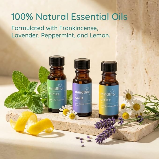 Mindful Essential Oil Blend Set, 3 Pack 15ml Each Bottle - Energy, Clarity, and Relaxation - Focus, Calm, and Uplift