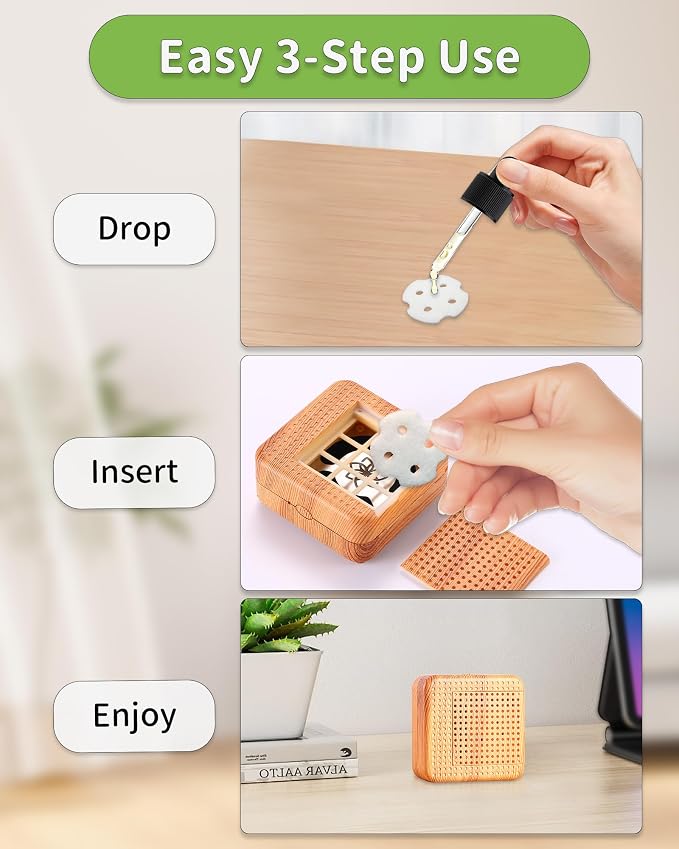 Replacement Pads Refill 50 Pieces for Portable Essential Oil Diffuser with Good Absorbent with 4 Holes, Unscented Inserts for Waterless Diffuser, Mist Fan, and Aroma Box Use (Petal)