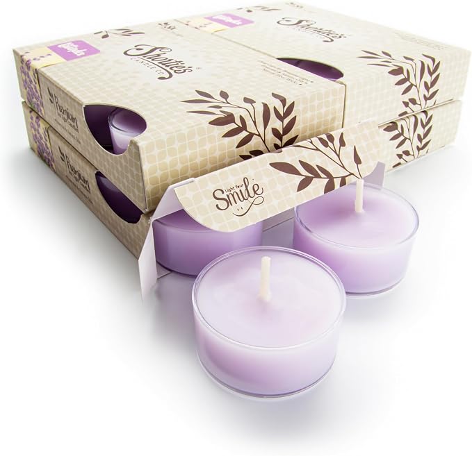 Pure English Lavender Premium Tealight Candles Bulk Pack - Highly Scented with Essential & Natural Oils - 24 Purple Tea Lights - Beautiful Candlelight - Made in the USA - Flower & Floral Collection