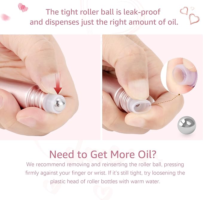 10 Pack 5mL Empty Glass Roll On Bottles Rose Gold with Stainless Steel Ball Applicator for Essential Oils Perfume Refillable Leak Proof Travel Portable DIY Craft Eye Care Sample