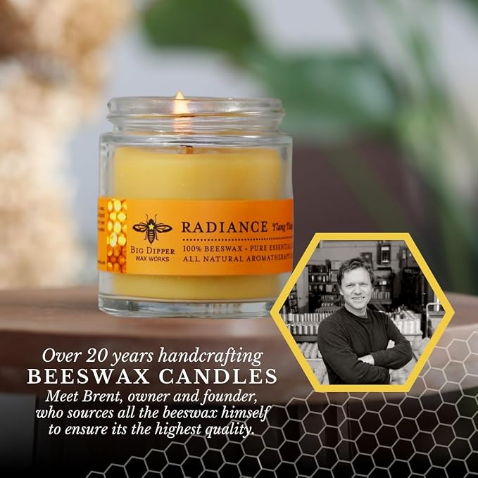Big Dipper Wax Works Beeswax Aromatherapy Candle, Radiance, Apothecary Glass, Ylang Ylang & Tangerine Scented, 25-Hour Burn, Pure Essential Oils, 2" x 2.5"