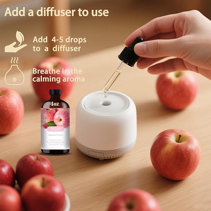 Apple Essential Oil, Apple Oil for Diffuser, Humidifier, DIY Candle, Soap, Fresh Scent, Home, Cleaning, Gift Ready,Apple Fragrance Oil - MLYNKL Essential Oils (4.33 fl oz / 130ml)