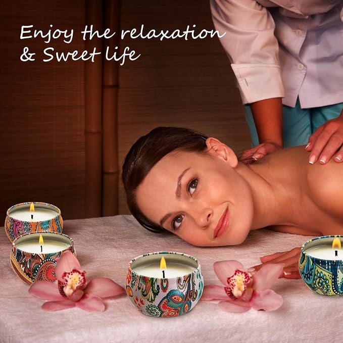 Howemon Scented Candles Gift Set, Natural Soy Wax Portable Travel Tin with Strongly Fragrance Essential Oils for Stress Relief and Aromatherapy - 16 Pack