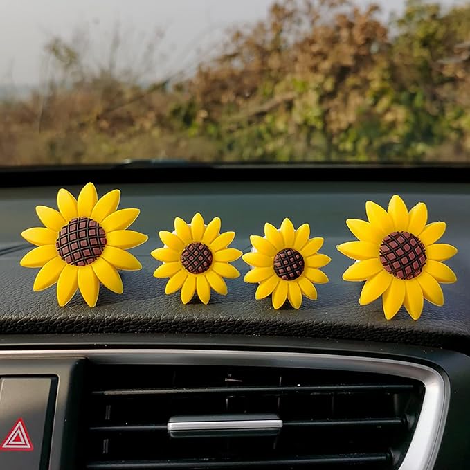 2 Pieces Sunflower Air Vent Clips Flower Car Accessories Cute Car Air Freshener Sun flower Gift Decorations Charm Car Clip Interior Air Vent Decor