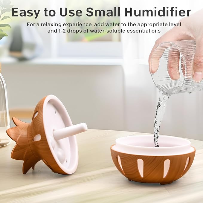 330ml Essential Oil Diffuser, Small Humidifier for Bedroom with USB Charging, LED Lights, 2 Filter Sticks, Portable Wood Grain Quiet Aromatherapy Mist Diffusers, Home Decor, Gifts