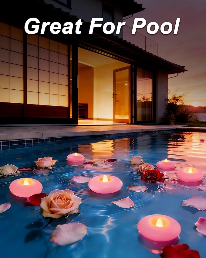 Homemory 12 Pack 3” Flameless Led Floating Candles, 200 Hour Pink Battery Operate Waterproof Tealights for Cylinder Vases, Centerpieces at Wedding Decor, Party, Pool