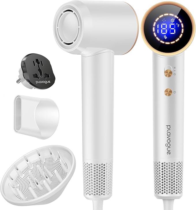 Dual Voltage Travel Hair Dryer with Diffuser, High-Speed Ionic Blow Dryer for Women, Fast Drying, Low Noise, Lightweight, No Heat Damage, European Travel 110V-120V/220V-240V