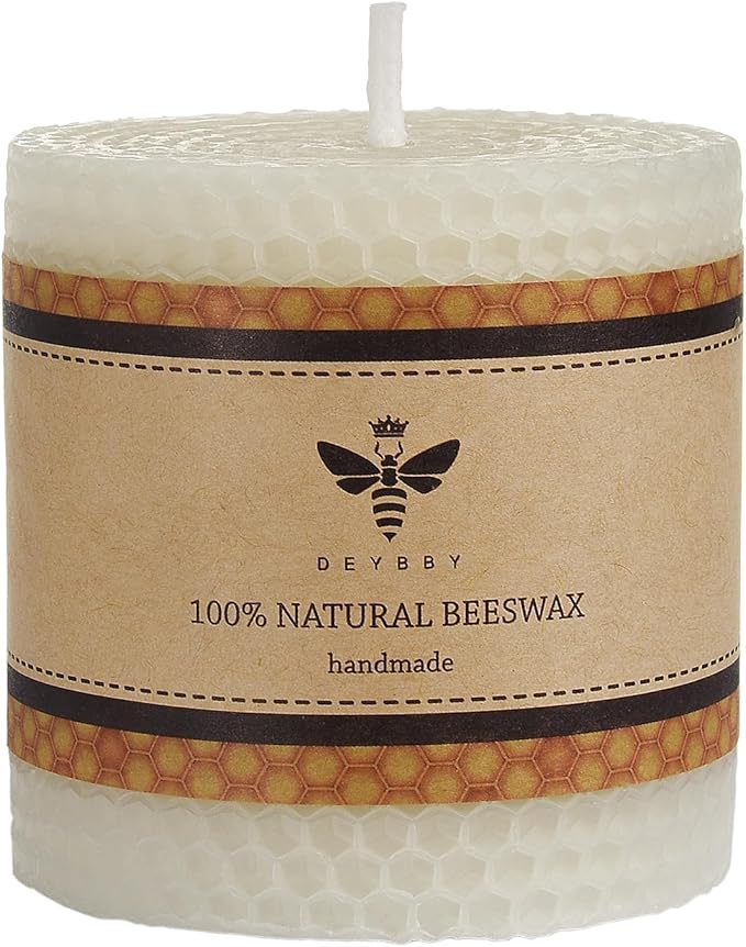 DEYBBY Natural White 3×3 in Beeswax Pillar Candle - Handmade Pure Organic Beeswax Honeycomb Rolled Candle for Home Study Decor Housewarming Gift