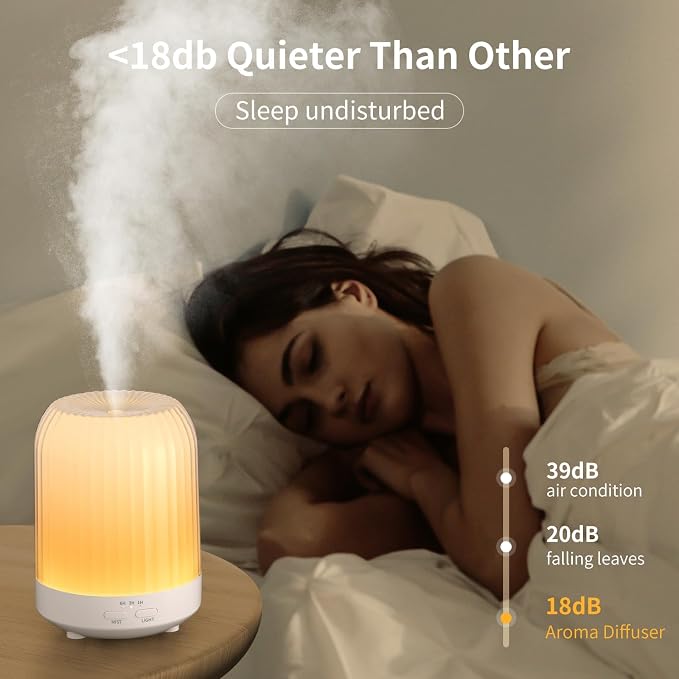 Essential Oil Diffuser for Bedroom, Quiet Humidifiers for Home, Ultrasonic 250ML Small Aromatherapy Diffuser, 7 LED Color Safety Auto-Off Timer, for Large Baby Bedroom, Hotel, Plant (White Pattern)