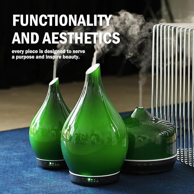 Porseme 280ml Essential Oil Diffuser Glass Color Changing Aroma Air Diffusers Aromatherapy Ultrasonic Cool Mist Humidifier 7 Running Hours Waterless Auto-Off for Sleeping Yoga Office Spa(Hulk Green)
