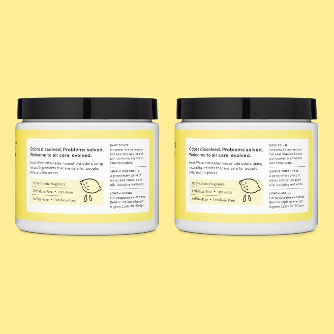 Fresh Wave Lemon Odor Removing Gel, 15 oz., Pack of 4 - Safer Odor Absorbers for Home, Natural Plant-Based Odor Eliminator, Every 15 oz. lasts 30-60 Days, For Cooking, Trash & Pets