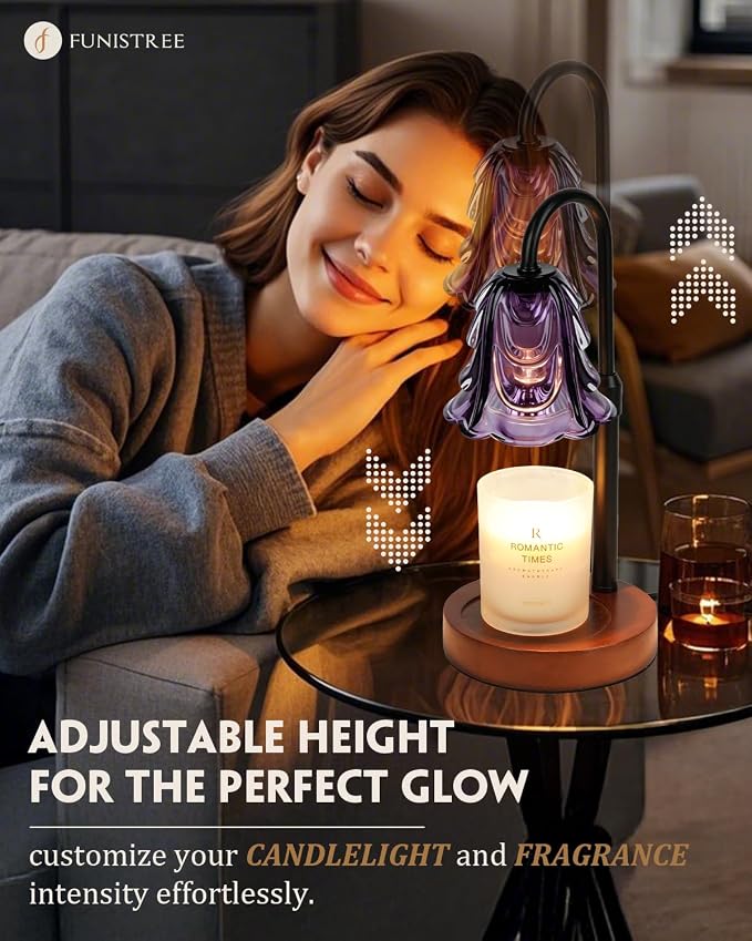 Small Candle Warmer Lamp with Timer, Adjustable Purple Lamp Warmer for Jar Candles, Unique Women Gifts for Birthday, Dimmable Candle Heater, Anniversary Day Gifts,Cute Wax Warming Light with Wood Base
