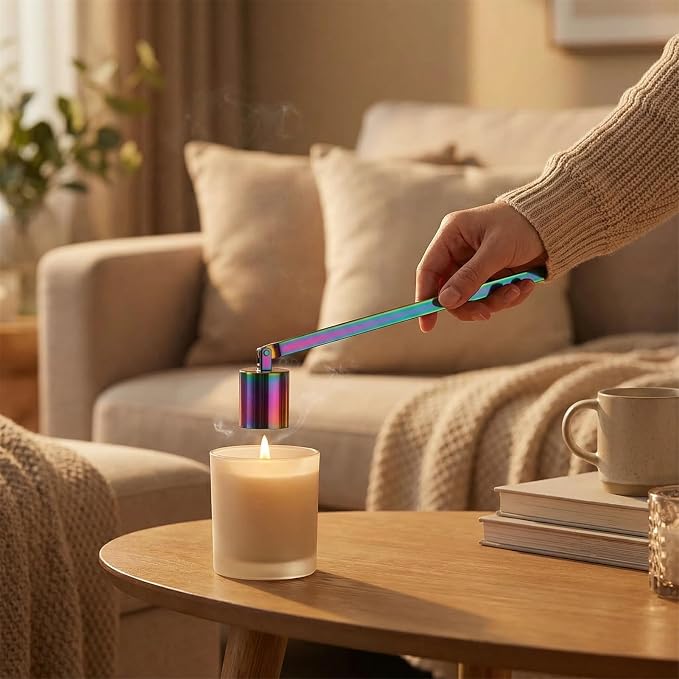 Candle Snuffer, Candlesnuffers Wick Snuffer Candle Accessory, Stainless Steel Wick Flame Extinguisher for Putting Out Candle Flame Safely (Colorful Candle Snuffer A)