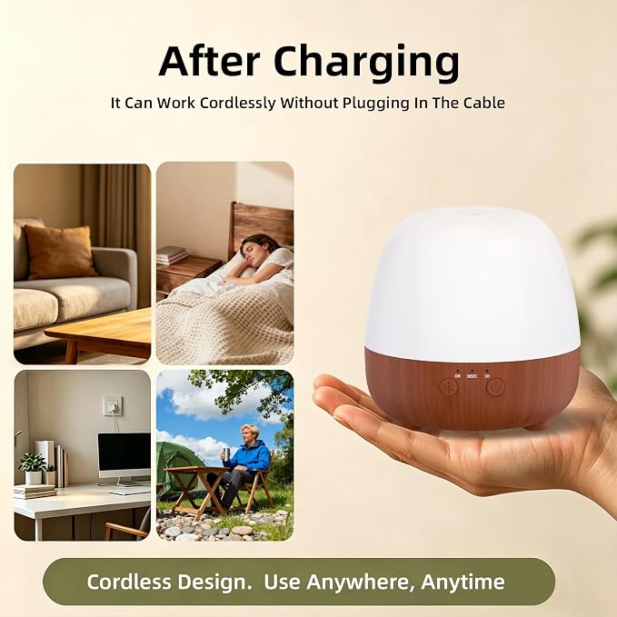 SPLITSKY Cordless Essential Oil Diffuser 150ML, Portable Rechargeable Diffuser with 7-Color LED Light, 2 Mist Modes, Quiet Operation and Auto-Off, 3 Timer Settings, for Home, Office, Outdoor