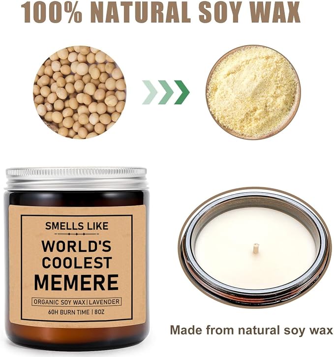 Smells Like World's Coolest Memere Candle - Memere Soy Candle - Lavender Scented - 8oz Jar Candle - Mother's Day Gift