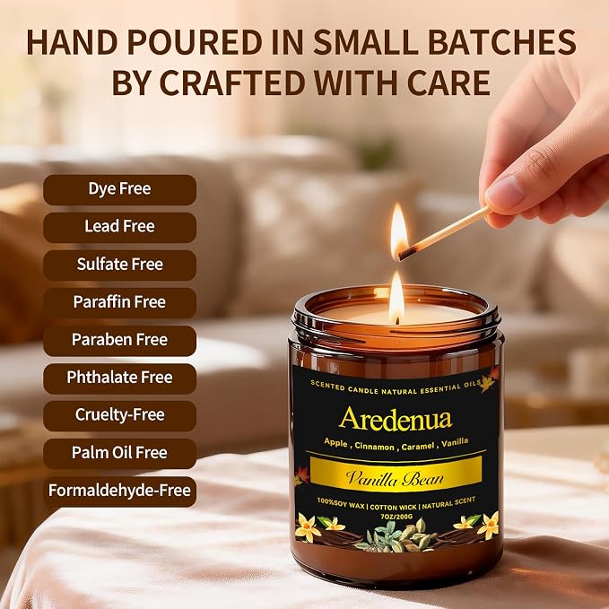 Vanilla Bean Odor Eliminating Candles | Scented Soy Candle for Home, Air Freshening & Cozy Scent, Relaxing Home Candle Gift for Women & Men