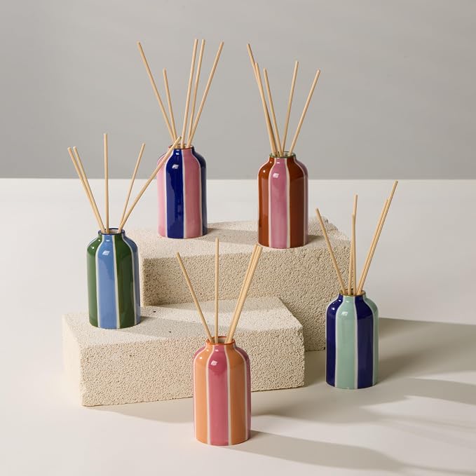 Paddywax A Dopo Reed Diffuser with Wooden Reeds, Long Lasting Home Fragrance Oil, Hand Painted Ceramic Vessel, Decorative Scent for Home, Giftable Box, 4 fl oz, Black Cedar& Fig