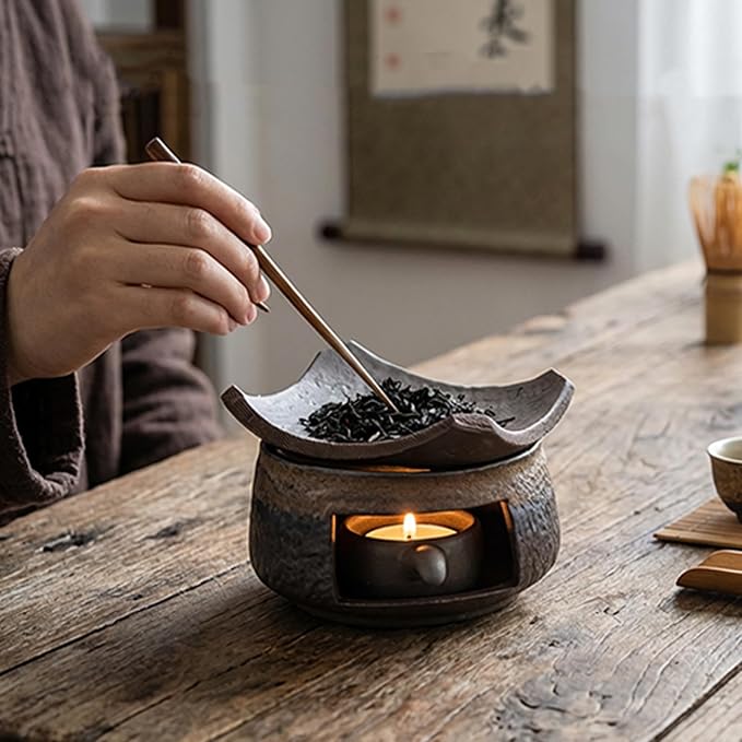 Incense Burner & Candle Warmer | Ceramic Aromatherapy Diffuser Includes Wooden Clips and Pads for Wax Melts, Dried Herbs and Palo Santo | Bedtime Calm