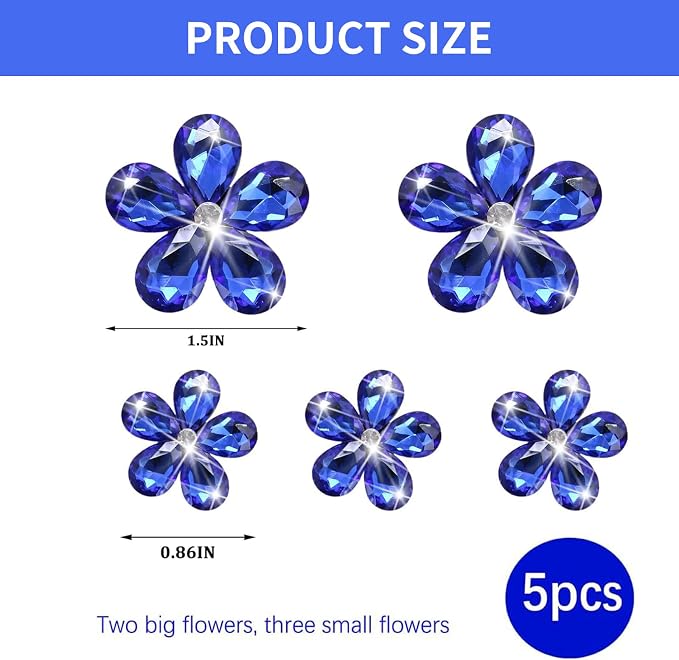 Bling Daisy Flower Car Air Vent Clips, 5PCS Sparkling Crystal Rhinestone Cute Vehicle Air Conditioning Clamp, Diamond Auto Air Outlet Clip Decor for Women Girls (Blue)