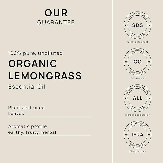 VINEVIDA Organic Lemongrass 32 oz Undiluted Essential Oil - Pure, Uncut, and Unfiltered