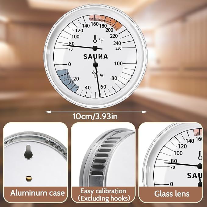 Relaxweex 2 Sets Sauna Thermometer and Aromatherapy Bowl Oil Cup Holder, 2 in 1 Fahrenheit Thermometer and Hygrometer 15 Minute Timer Sauna Accessories for Indoor Infrared Steam Saunas Room, Bath Spa