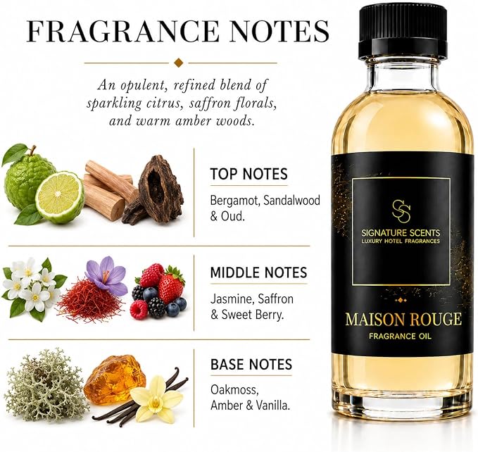 Luxury Hotel Diffuser Oil for Hotels and Homes - Aromatherapy Oils for use with an Essential Oil Diffuser at Home - Fragrance-Scent Diffuser Oil Blend (Maison Rouge) 4.05fl oz (120ml)
