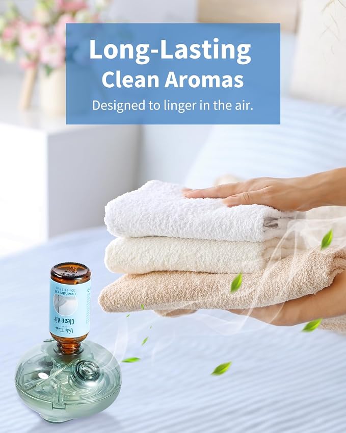 Waterless Essential Oil Diffuser Starter Kit with Clean Scent Fragrance Oils 6 x 30ml, Rechargeable Cordless Aromatherapy Diffuser for Home, Fresh Smelling Air Freshener Gift Set
