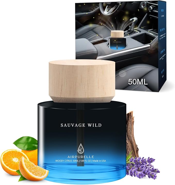 Car Air Freshener 50ML (1.7 FL OZ) Car Air Fresheners Diffuser, Woody Citrus Fragrance Oil Car Air Freshner, 180+ days Long Lasting Car Perfume, Wooden Cup Design, Made in USA