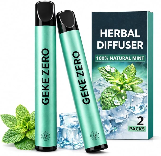 Herbal Diffuser Pen 2 Pack, Natural Mint Aroma Botanical Fragrance Stick, Fresh Scent Stick, Portable Non-Electric Herbal Diffuser for Desk, Travel, Home