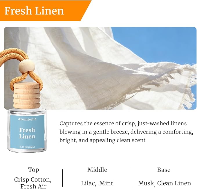 Car Air Freshener 2 Pack, Hanging Car Aroma Diffuser - Fresh Linen Fragrance Oil Air Diffuser for Car, Closet, Long Lasting Refreshing Fragrance Gift, Pack of 2