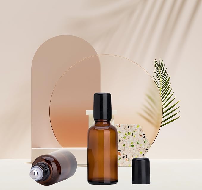 4 Pack 30mL Amber Glass Essential Oil Roller Bottles,Refillable Massage Roll on Bottles with Stainless Steel Roller Balls,Empty Travel Roller Containers for Sample Perfumes Lip Balms Aromatherapy