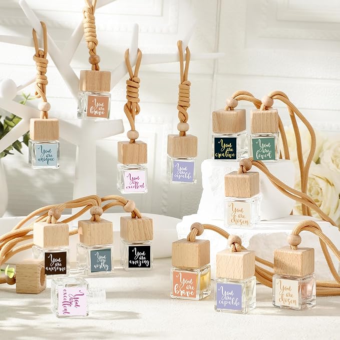 Teenyyou 20 Pcs Thank You Gift Bulk Empty Car Air Freshener Diffuser Hanging Ornament Glass Essential Oil Diffuser Teachers Volunteer Staff Employee Appreciation Gifts