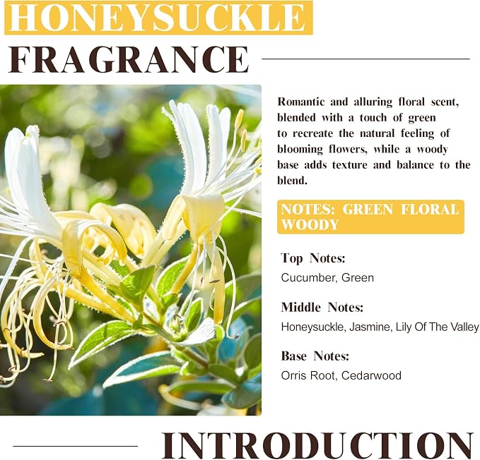 EUQEE Honeysuckle Fragrance Oil 60 ml Premium Fragrance Essential Oil with Glass Dropper for Candle Making, DIY Bath Bombs, Aromatherapy (2.02 Fl oz)