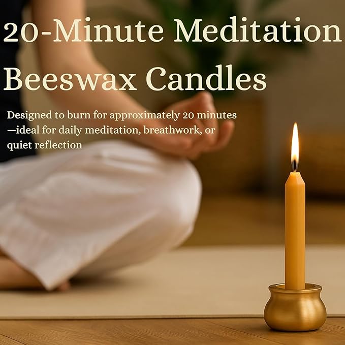 Australian Made 20 Minute Pure Beeswax Mini Meditation Candles, Non Toxic Beeswax Meditation Candle Set with Brass Holder for Intention Setting, Stress Relief, and Daily Meditaiton Mindful Moments