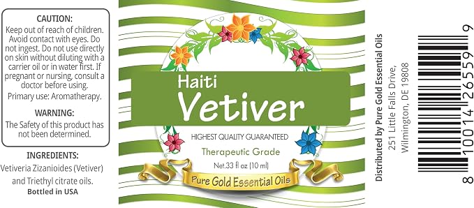 Pure Gold Essential Oils - Vetiver (Haitian) Essential Oil - 0.33 Fluid Ounces